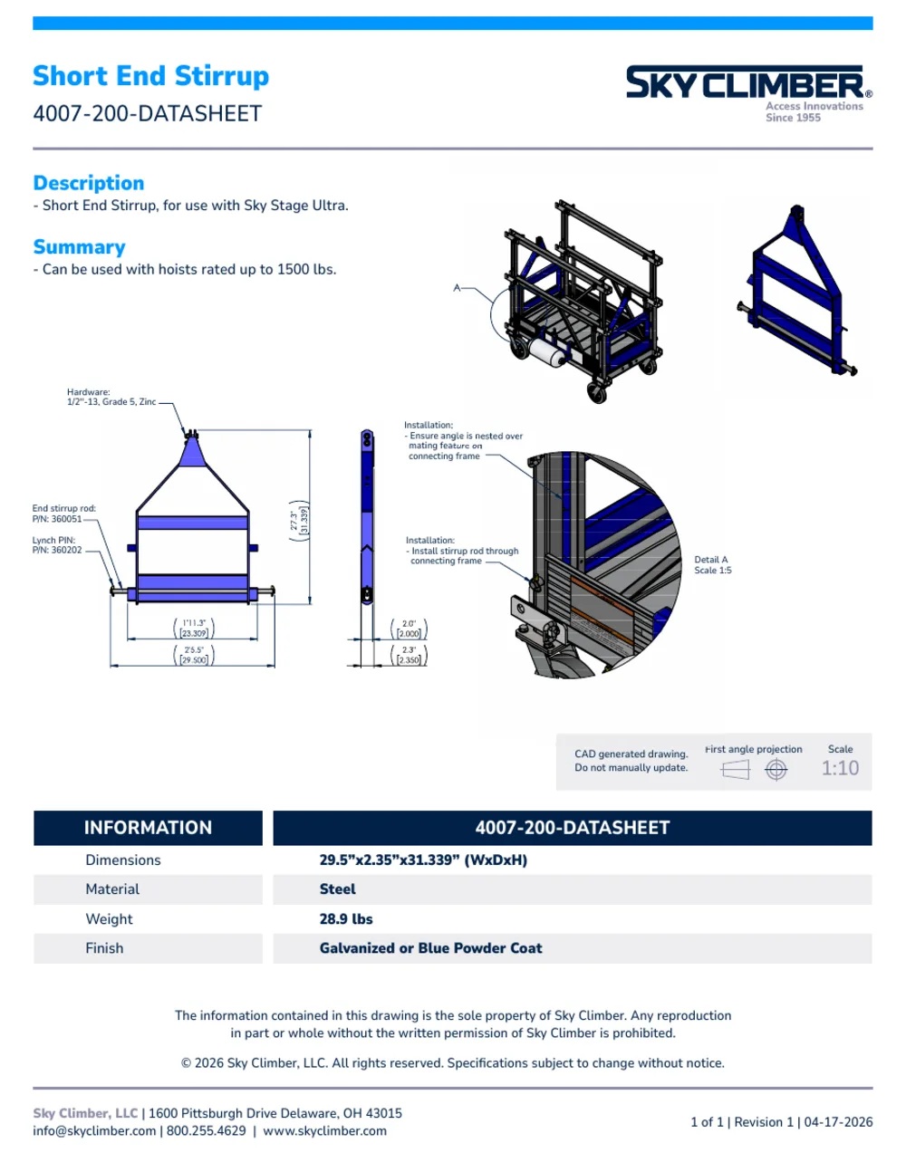 Short End Stirrup 4007-200 datasheet, page 1
