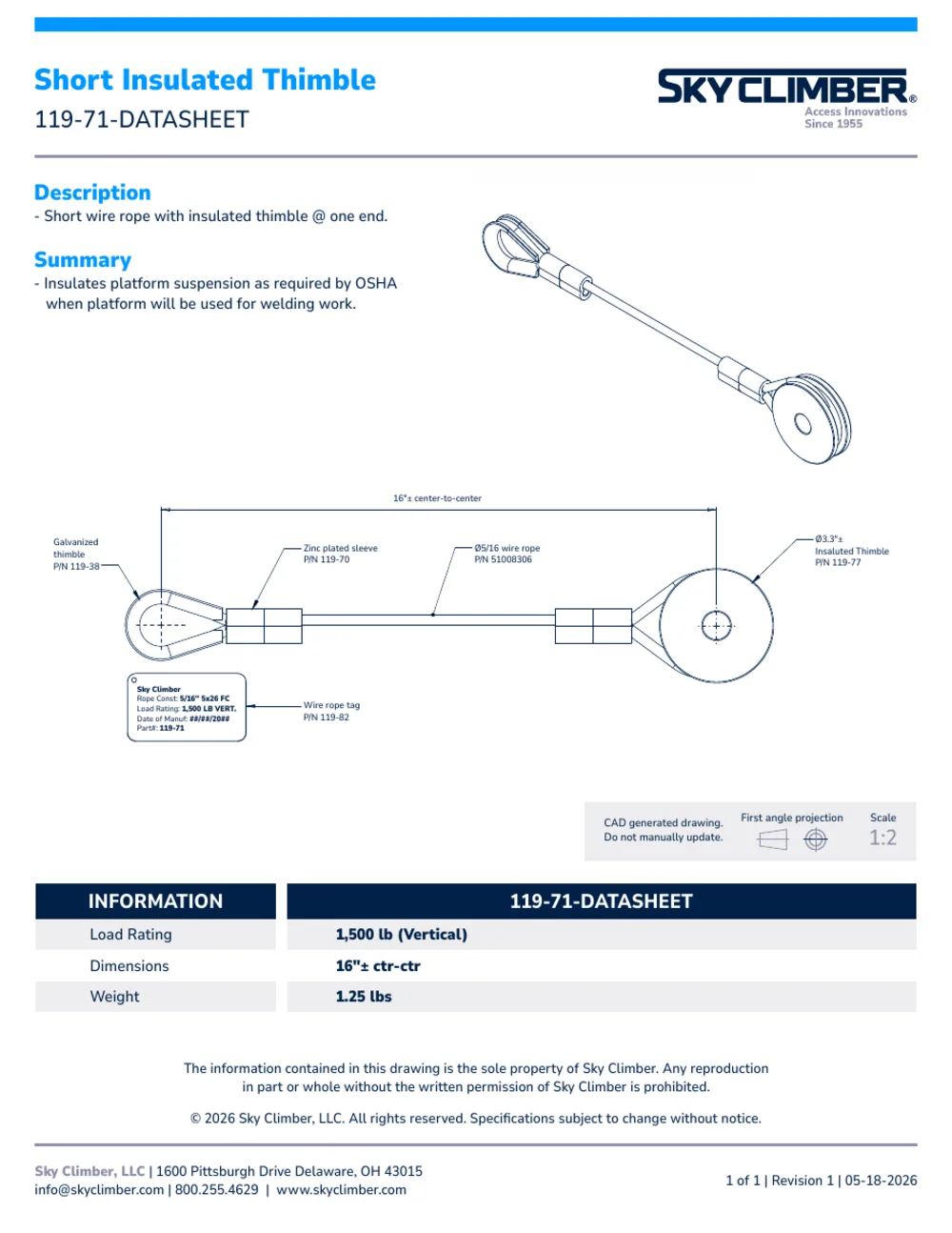 Short Insulated Thimble 119-71 datasheet, page 1