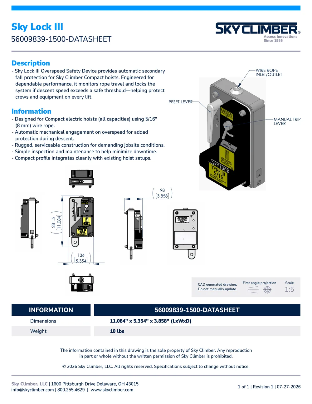 Sky Lock III 56009839-1500 datasheet, page 1