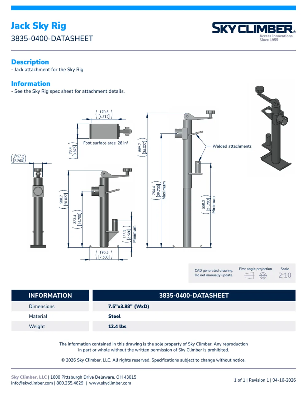 Sky Rig Jack 3835-0400 datasheet, page 1