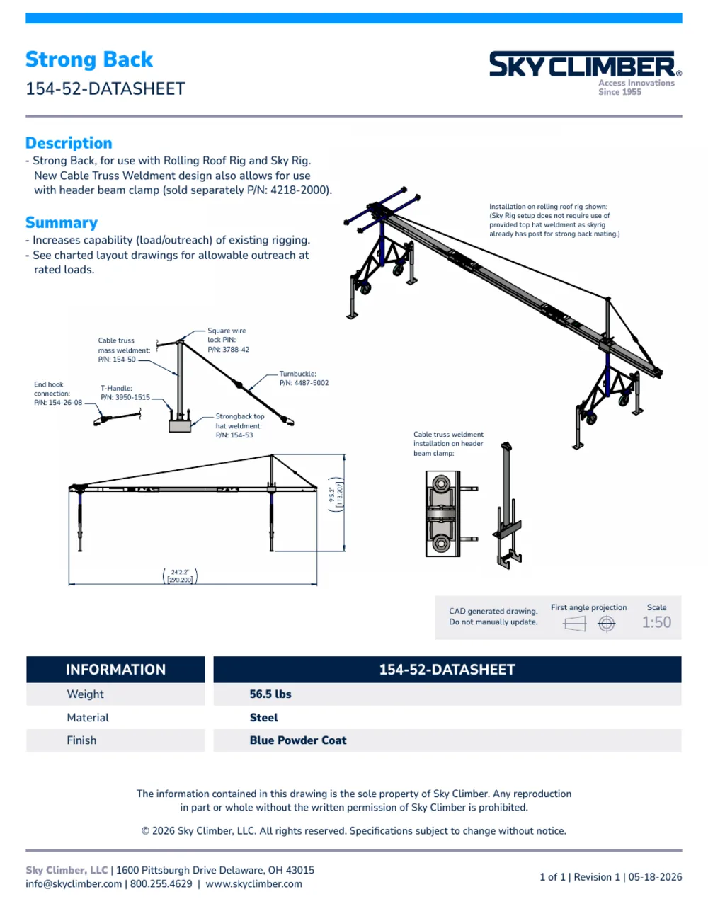Strong Back Assembly 154-52 datasheet, page 1