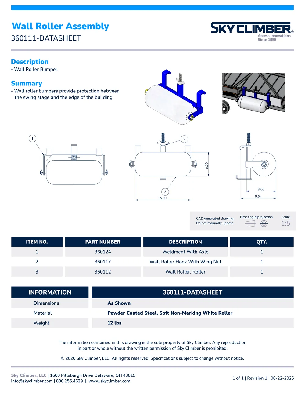 Wall Roller Assembly 360111 datasheet, page 1