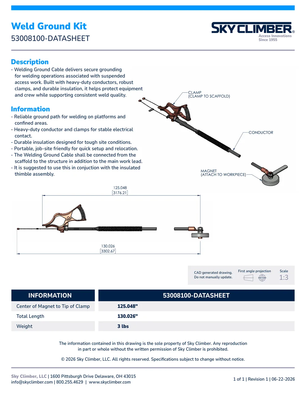 Weld Ground Kit 53008100 datasheet, page 1