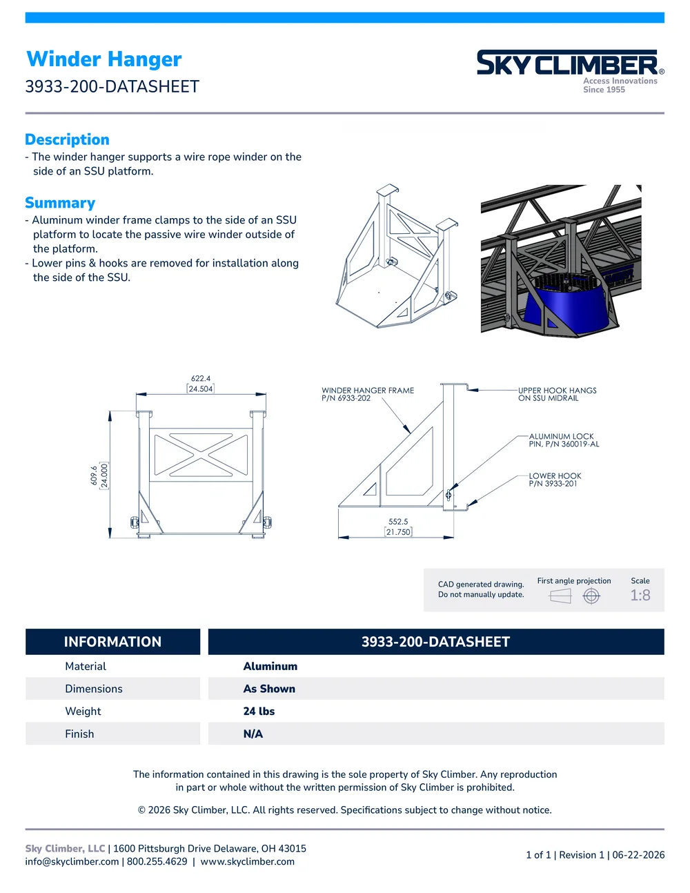 Winder Hanger 3933-200 datasheet, page 1
