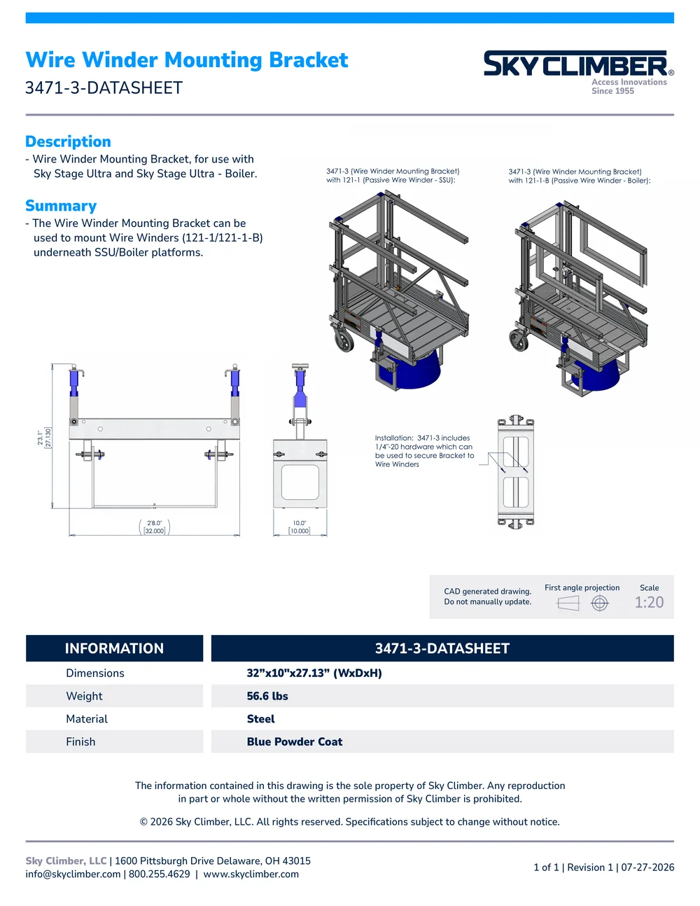 Wire Winder Mounting Bracket 3471-3 datasheet, page 1
